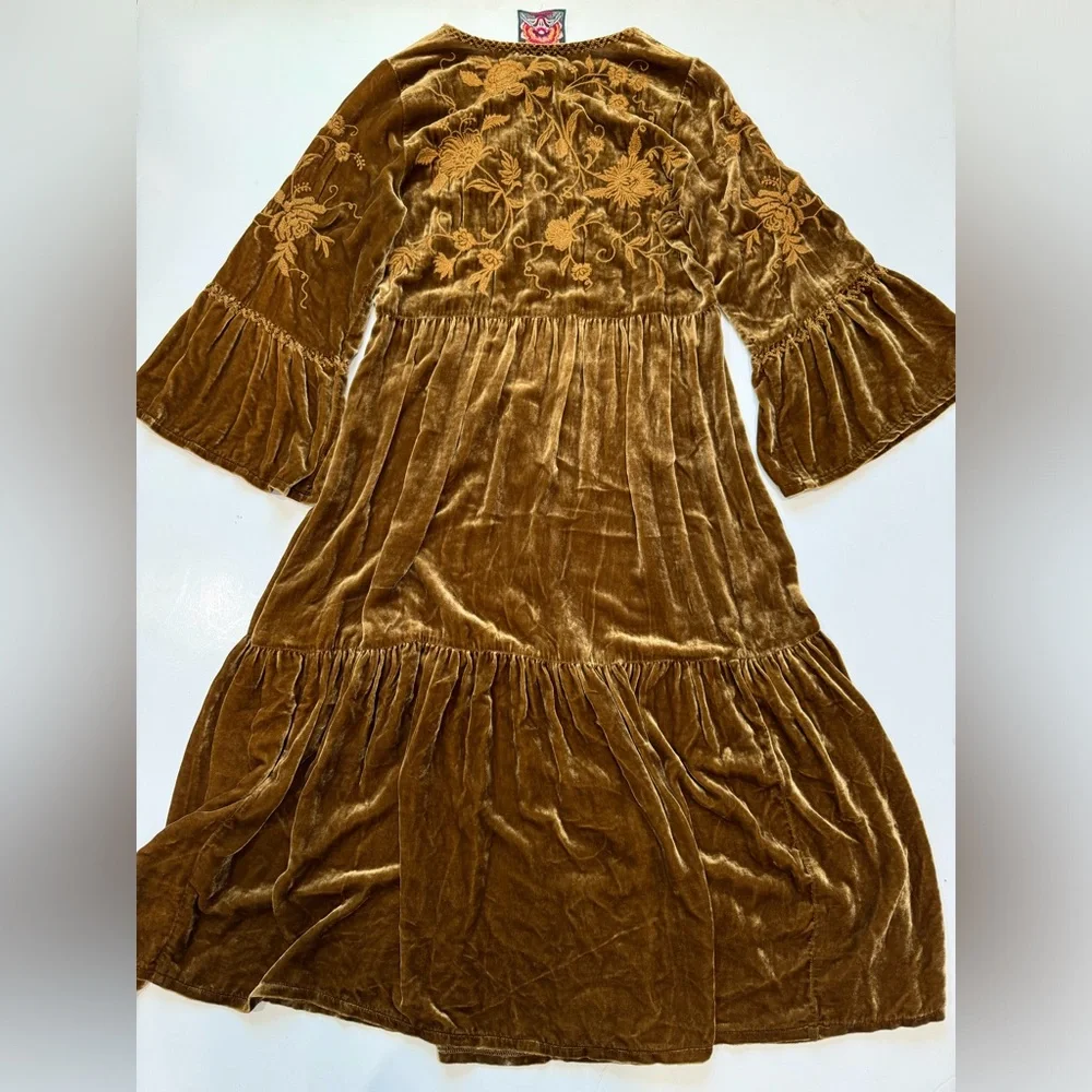 Johnny Was embroidered  Millie Velvet Boho Midi Dress Small Bronze - Picture 2 of 4